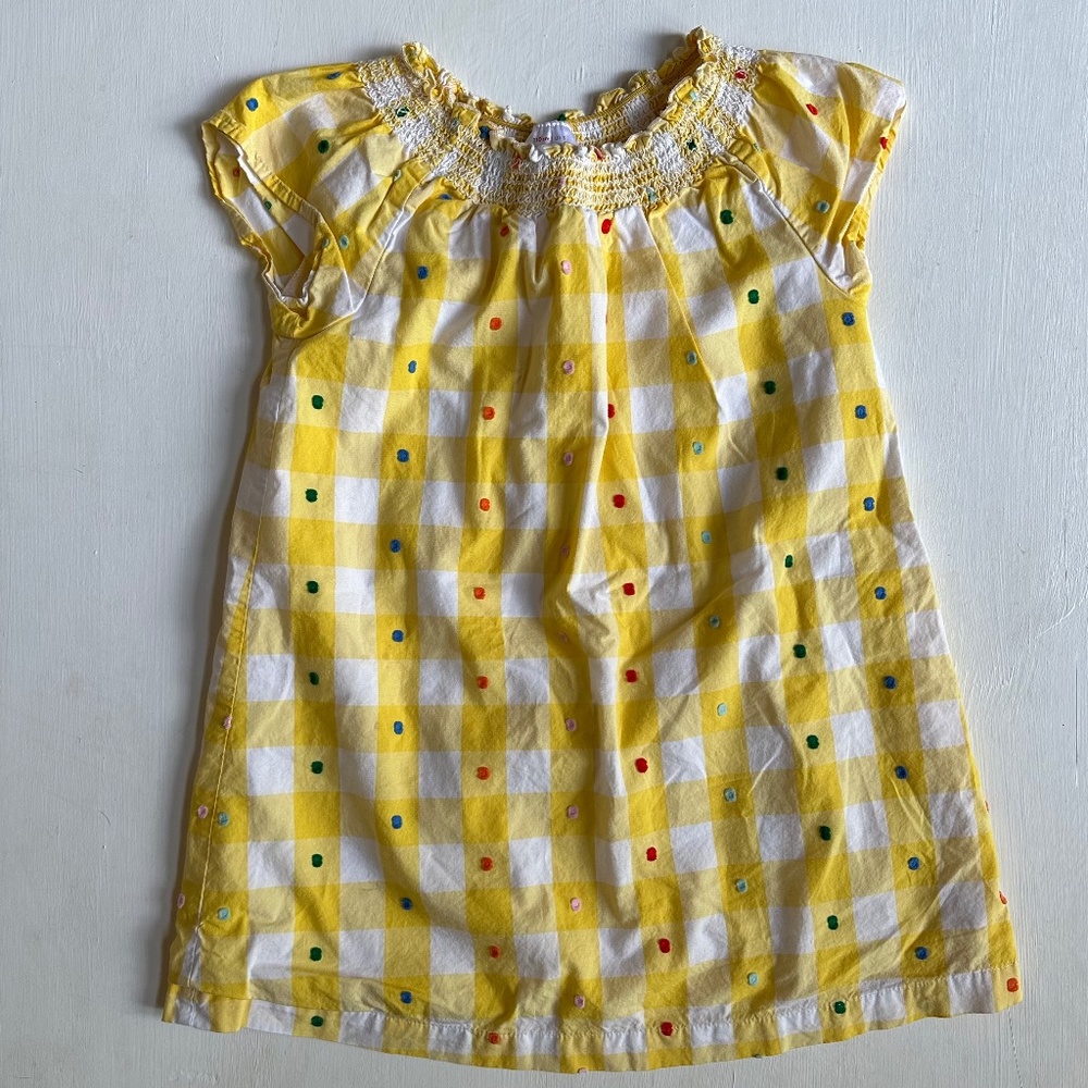 Hanna Andersson Yellow Gingham Plaid Polka Dot Dress